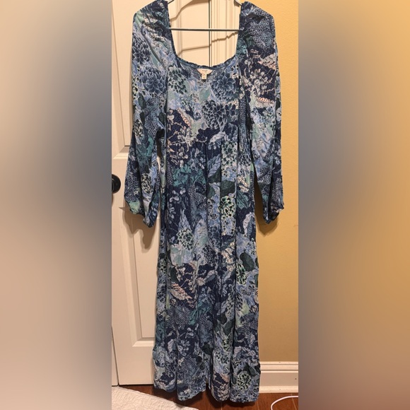 Terra & Sky Dresses & Skirts - Terra Sky Blue Long Floral Maxi Plus Size Dress Sz 2X